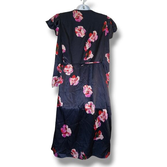 Joie Miltona Navy Floral Satin Wrap Midi Dress – Small - Picture 2 of 10